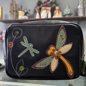 Embroidered Black Leather Chala Crossbody Bag
